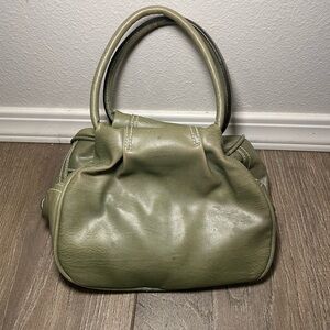 Vintage Bellerose Olive Green Leather Triple Zipper Compartment Snap Close